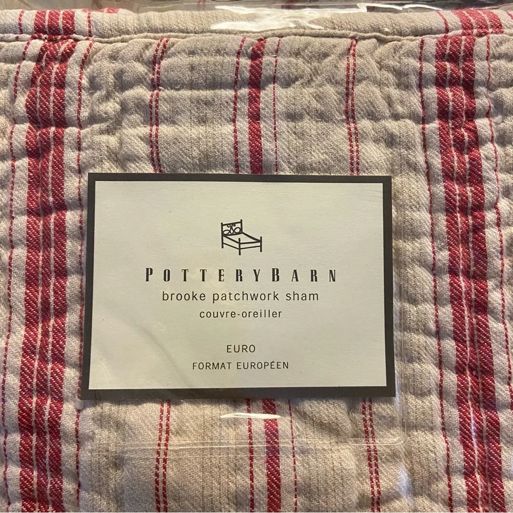 Pottery Barn Pillow Shams Brooke Patchwork Set Of 2 Linen Blend European New